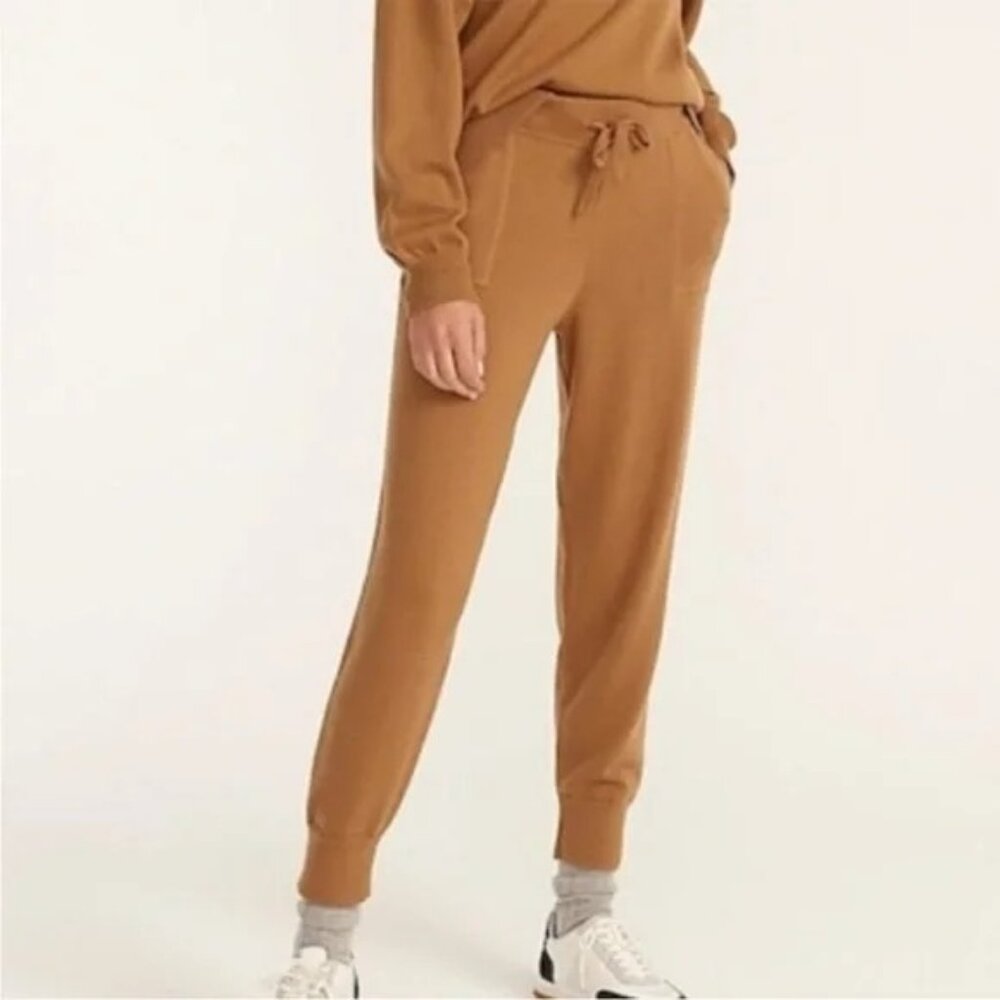 NWT J. Crew Cotton Cashmere Jogger Pant Heathered Caramel Knit Size MEDIUM - Picture 2 of 9